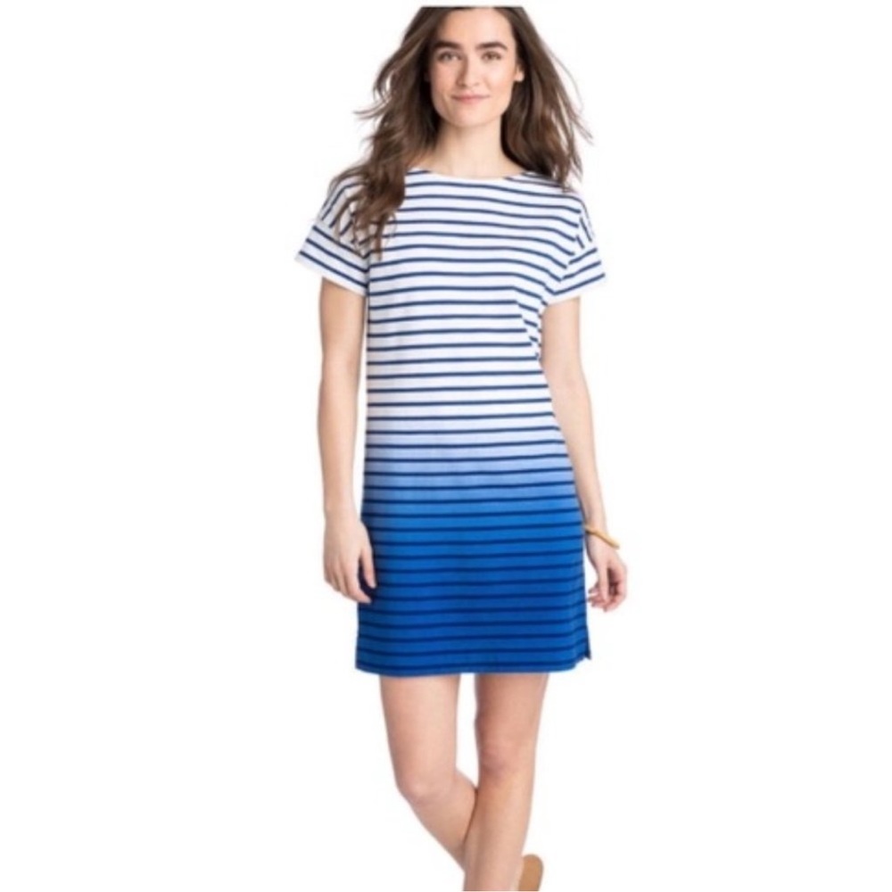 💙💙Vineyard Vines Blue & White Ombré Dip Dye Stripe Short Sleeve T-Shirt Dress S💙